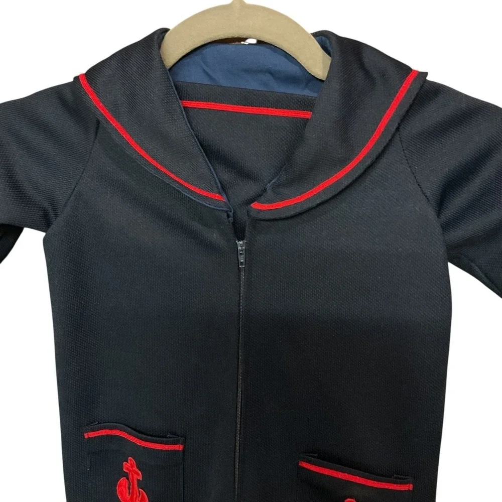 Vintage Homemade Marine Sailor Collared Zip Front Romper Onesie Size 2T SEE NOTE